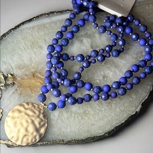 NWT Clover Beaded Necklace Elegant Blue and Gold Beaded Necklace Make great gift